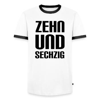 zehnundsechzig = 70 Jahre Geburtstag - Männer Kontrast-T-Shirt - Weiß/Schwarz - Vorne - AI Model Female 172 light (172cm) & AI Model Male 178 dark (178cm)