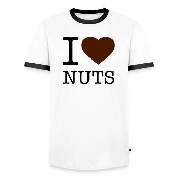 I LOVE NUTS Nüsse - Men's Ringer Shirt - white/black - Front - AI Model Female 172 light (172cm) & AI Model Male 178 dark (178cm)