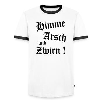 Bayerischer Spruch Shirt - Himme Arsch und Zwirn - Männer Kontrast-T-Shirt - Weiß/Schwarz - Vorne - AI Model Female 172 light (172cm) & AI Model Male 178 dark (178cm)