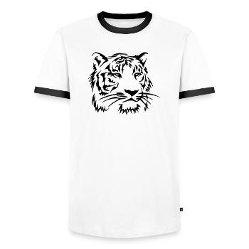 cat Tiger - Men's Ringer Shirt - white/black - Front - AI Model Female 172 light (172cm) & AI Model Male 178 dark (178cm)