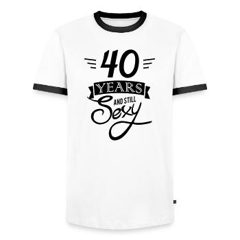 40 ans et toujours sexy - T-shirt contrasté Homme - blanc/noir - Devant - AI Model Female 172 light (172cm) & AI Model Male 178 dark (178cm)