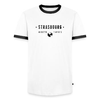 Strasbourg Coordonnées Géographiques Stylisées - T-shirt contrasté Homme - blanc/noir - Devant - AI Model Female 172 light (172cm) & AI Model Male 178 dark (178cm)