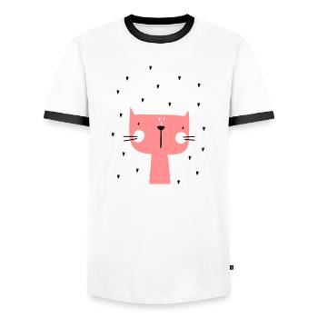 Katze mit Herzen - Männer Kontrast-T-Shirt - Weiß/Schwarz - Vorne - AI Model Female 172 light (172cm) & AI Model Male 178 dark (178cm)