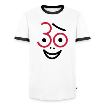 Juhu 30 years! - Men's Ringer Shirt - white/black - Front - AI Model Female 172 light (172cm) & AI Model Male 178 dark (178cm)