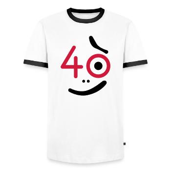 40 Jahre - so what? - Männer Kontrast-T-Shirt - Weiß/Schwarz - Vorne - AI Model Female 172 light (172cm) & AI Model Male 178 dark (178cm)