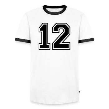 12 - Männer Kontrast-T-Shirt - Weiß/Schwarz - Vorne - AI Model Female 172 light (172cm) & AI Model Male 178 dark (178cm)