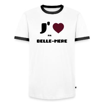 J'aime ma belle-mère (V) - T-shirt contrasté Homme - blanc/noir - Devant - AI Model Female 172 light (172cm) & AI Model Male 178 dark (178cm)