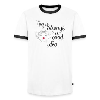 Tee ist immer eine gute Idee 2c - Männer Kontrast-T-Shirt - Weiß/Schwarz - Vorne - AI Model Female 172 light (172cm) & AI Model Male 178 dark (178cm)