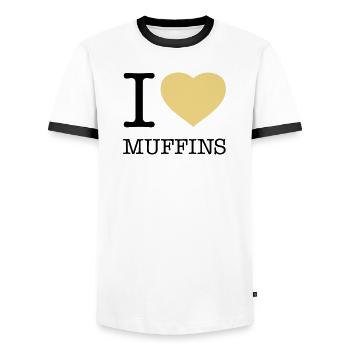 I LOVE MUFFINS - Männer Kontrast-T-Shirt - Weiß/Schwarz - Vorne - AI Model Female 172 light (172cm) & AI Model Male 178 dark (178cm)