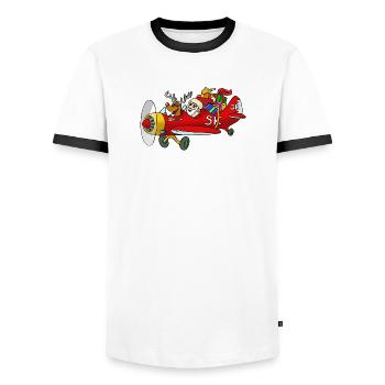 Santa on the plane - Men's Ringer Shirt - white/black - Front - AI Model Female 172 light (172cm) & AI Model Male 178 dark (178cm)