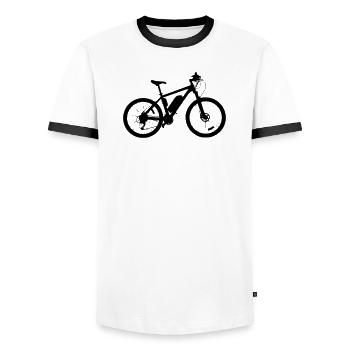 E bike - Men's Ringer Shirt - white/black - Front - AI Model Female 172 light (172cm) & AI Model Male 178 dark (178cm)