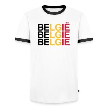 BELGIE Belgian Flag - Belgium - Belgium 2024 - Men's Ringer Shirt - white/black - Front - AI Model Female 172 light (172cm) & AI Model Male 178 dark (178cm)