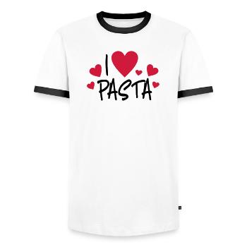 pasta - Men's Ringer Shirt - white/black - Front - AI Model Female 172 light (172cm) & AI Model Male 178 dark (178cm)