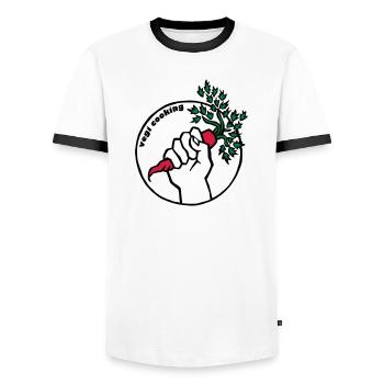 Vegan - Männer Kontrast-T-Shirt - Weiß/Schwarz - Vorne - AI Model Female 172 light (172cm) & AI Model Male 178 dark (178cm)
