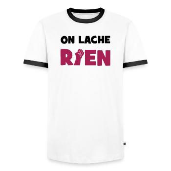 Wir verlieren nichts! - Männer Kontrast-T-Shirt - Weiß/Schwarz - Vorne - AI Model Female 172 light (172cm) & AI Model Male 178 dark (178cm)