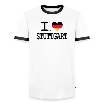 ich liebe stuttgart - Männer Kontrast-T-Shirt - Weiß/Schwarz - Vorne - AI Model Female 172 light (172cm) & AI Model Male 178 dark (178cm)