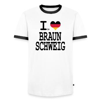 J'aime Brunswick - T-shirt contrasté Homme - blanc/noir - Devant - AI Model Female 172 light (172cm) & AI Model Male 178 dark (178cm)