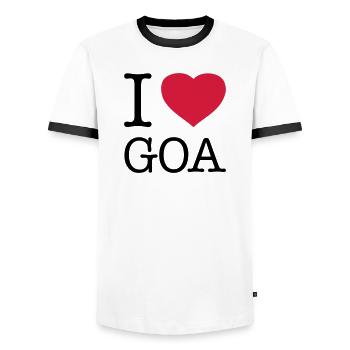 I LOVE GOA India - Men's Ringer Shirt - white/black - Front - AI Model Female 172 light (172cm) & AI Model Male 178 dark (178cm)