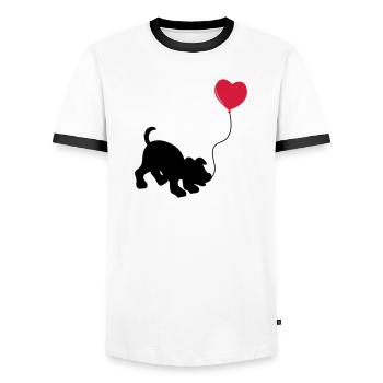 hund mit Luftballon - herz doglover - Kindermotiv - Männer Kontrast-T-Shirt - Weiß/Schwarz - Vorne - AI Model Female 172 light (172cm) & AI Model Male 178 dark (178cm)