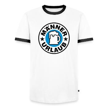Männer Urlaub | Stempel - Men's Ringer Shirt - white/black - Front - AI Model Female 172 light (172cm) & AI Model Male 178 dark (178cm)