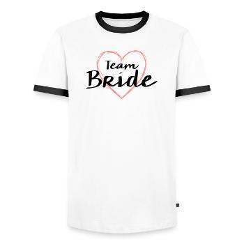 Bachelor Party de l'équipe Bride Heart - T-shirt contrasté Homme - blanc/noir - Devant - AI Model Female 172 light (172cm) & AI Model Male 178 dark (178cm)