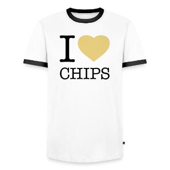 I LOVE CHIPS - T-shirt contrasté Homme - blanc/noir - Devant - AI Model Female 172 light (172cm) & AI Model Male 178 dark (178cm)