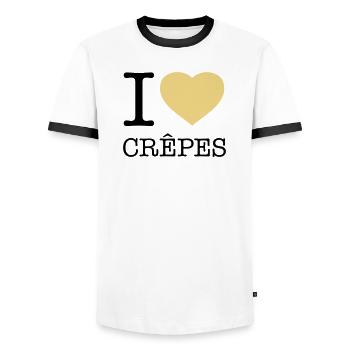 I LOVE CREPES Pancakes - Men's Ringer Shirt - white/black - Front - AI Model Female 172 light (172cm) & AI Model Male 178 dark (178cm)