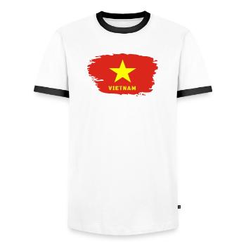 Vietnam Flagge / Geschenk Hanoi Asien Südostasien - Männer Kontrast-T-Shirt - Weiß/Schwarz - Vorne - AI Model Female 172 light (172cm) & AI Model Male 178 dark (178cm)