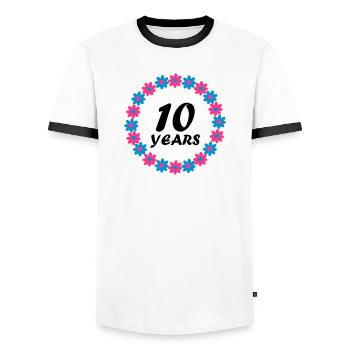 10 years - Men's Ringer Shirt - white/black - Front - AI Model Female 172 light (172cm) & AI Model Male 178 dark (178cm)