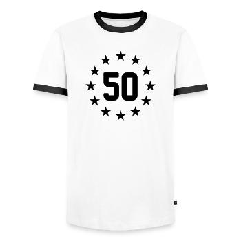 50 years - Men's Ringer Shirt - white/black - Front - AI Model Female 172 light (172cm) & AI Model Male 178 dark (178cm)
