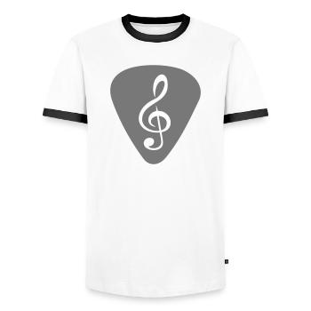 plektrum_notenschluessel - Männer Kontrast-T-Shirt - Weiß/Schwarz - Vorne - AI Model Female 172 light (172cm) & AI Model Male 178 dark (178cm)