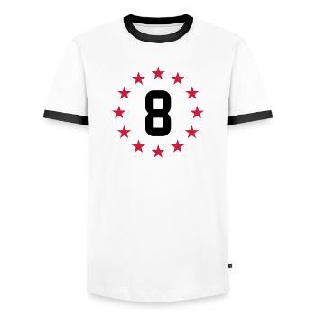 8 years - Men's Ringer Shirt - white/black - Front - AI Model Female 172 light (172cm) & AI Model Male 178 dark (178cm)