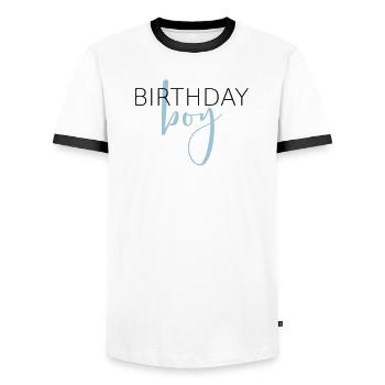 Anniversaire garçon i cadeau d'anniversaire enfant - T-shirt contrasté Homme - blanc/noir - Devant - AI Model Female 172 light (172cm) & AI Model Male 178 dark (178cm)