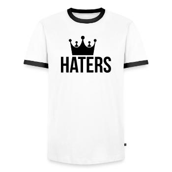 Haters Hater og rap - Men's Ringer Shirt - white/black - Front - AI Model Female 172 light (172cm) & AI Model Male 178 dark (178cm)