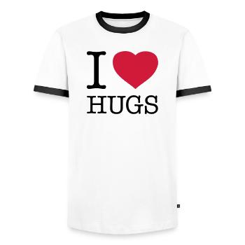 I LOVE FREE HUGS - Männer Kontrast-T-Shirt - Weiß/Schwarz - Vorne - AI Model Female 172 light (172cm) & AI Model Male 178 dark (178cm)