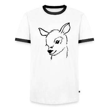 Chevreuil Chevreuil de chevreuil à la main - T-shirt contrasté Homme - blanc/noir - Devant - AI Model Female 172 light (172cm) & AI Model Male 178 dark (178cm)