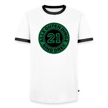 Trisomie 21 | Alle guten Dinge sind drei - Men's Ringer Shirt - white/black - Front - AI Model Female 172 light (172cm) & AI Model Male 178 dark (178cm)