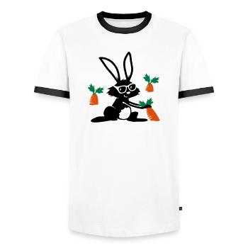 A rabbit with sunglasses in a carrot field - Men's Ringer Shirt - white/black - Front - AI Model Female 172 light (172cm) & AI Model Male 178 dark (178cm)