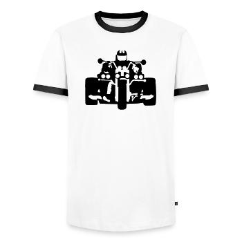 trike - Men's Ringer Shirt - white/black - Front - AI Model Female 172 light (172cm) & AI Model Male 178 dark (178cm)