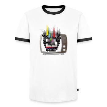 Flowing Test-Screen - Men's Ringer Shirt - white/black - Front - AI Model Female 172 light (172cm) & AI Model Male 178 dark (178cm)