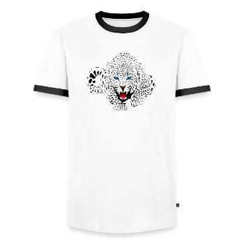 Jaguar mit blauen Augen steht kurz vor dem Angriff - Männer Kontrast-T-Shirt - Weiß/Schwarz - Vorne - AI Model Female 172 light (172cm) & AI Model Male 178 dark (178cm)