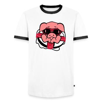 Un cochon avec une bouée de sauvetage - T-shirt contrasté Homme - blanc/noir - Devant - AI Model Female 172 light (172cm) & AI Model Male 178 dark (178cm)