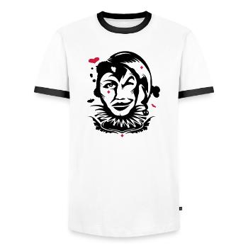 Spielkarte Joker - Männer Kontrast-T-Shirt - Weiß/Schwarz - Vorne - AI Model Female 172 light (172cm) & AI Model Male 178 dark (178cm)