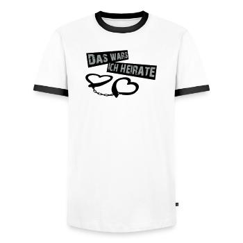 ich_heirate_schwarz - Männer Kontrast-T-Shirt - Weiß/Schwarz - Vorne - AI Model Female 172 light (172cm) & AI Model Male 178 dark (178cm)