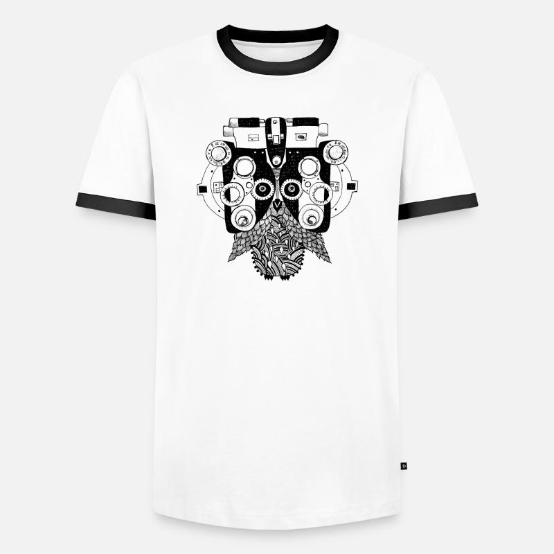 Phoropter Eule beim Sehtest - Männer Kontrast-T-Shirt - Weiß/Schwarz