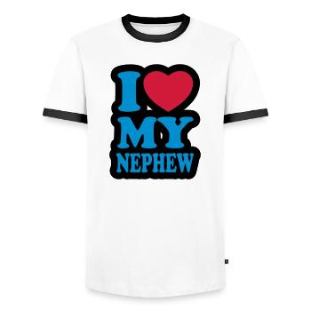 I love my nephew - Ich liebe meinen Neffen - Männer Kontrast-T-Shirt - Weiß/Schwarz - Vorne - AI Model Female 172 light (172cm) & AI Model Male 178 dark (178cm)