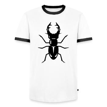 A stag beetle - Men's Ringer Shirt - white/black - Front - AI Model Female 172 light (172cm) & AI Model Male 178 dark (178cm)