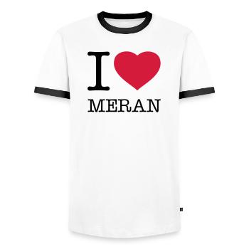 I LOVE MERAN - Männer Kontrast-T-Shirt - Weiß/Schwarz - Vorne - AI Model Female 172 light (172cm) & AI Model Male 178 dark (178cm)