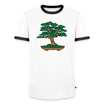 bonsai tree leaves branches small tree - Men's Ringer Shirt - white/black - Front - AI Model Female 172 light (172cm) & AI Model Male 178 dark (178cm)