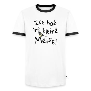 Ich hab `ne kleine Meise! - Männer Kontrast-T-Shirt - Weiß/Schwarz - Vorne - AI Model Female 172 light (172cm) & AI Model Male 178 dark (178cm)